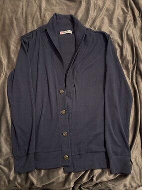 Navy Button-Front Shawl Collar Cardigan